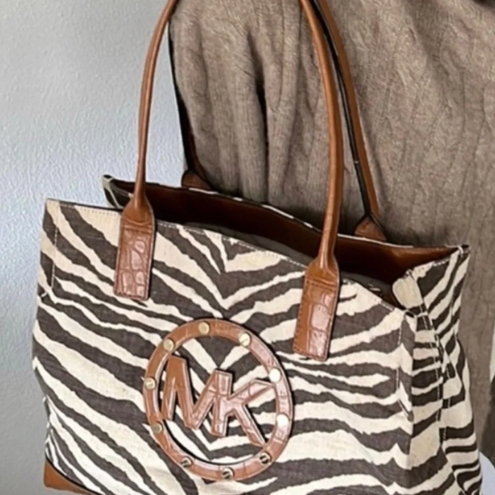 Michael Kors Zebra Print Tote and Clutch Set - Brown